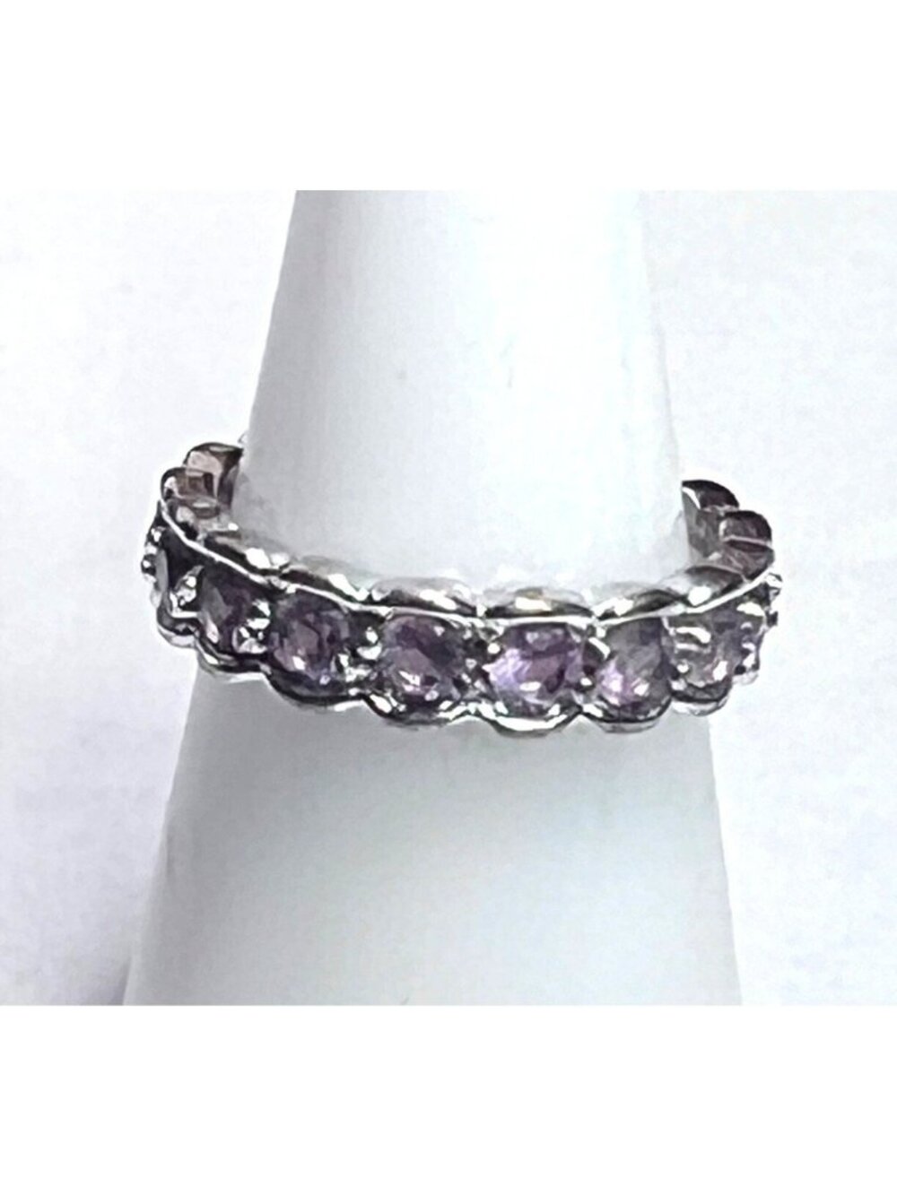 Ring Bomb Party Ring size 6 clear like lavender stones silver color band